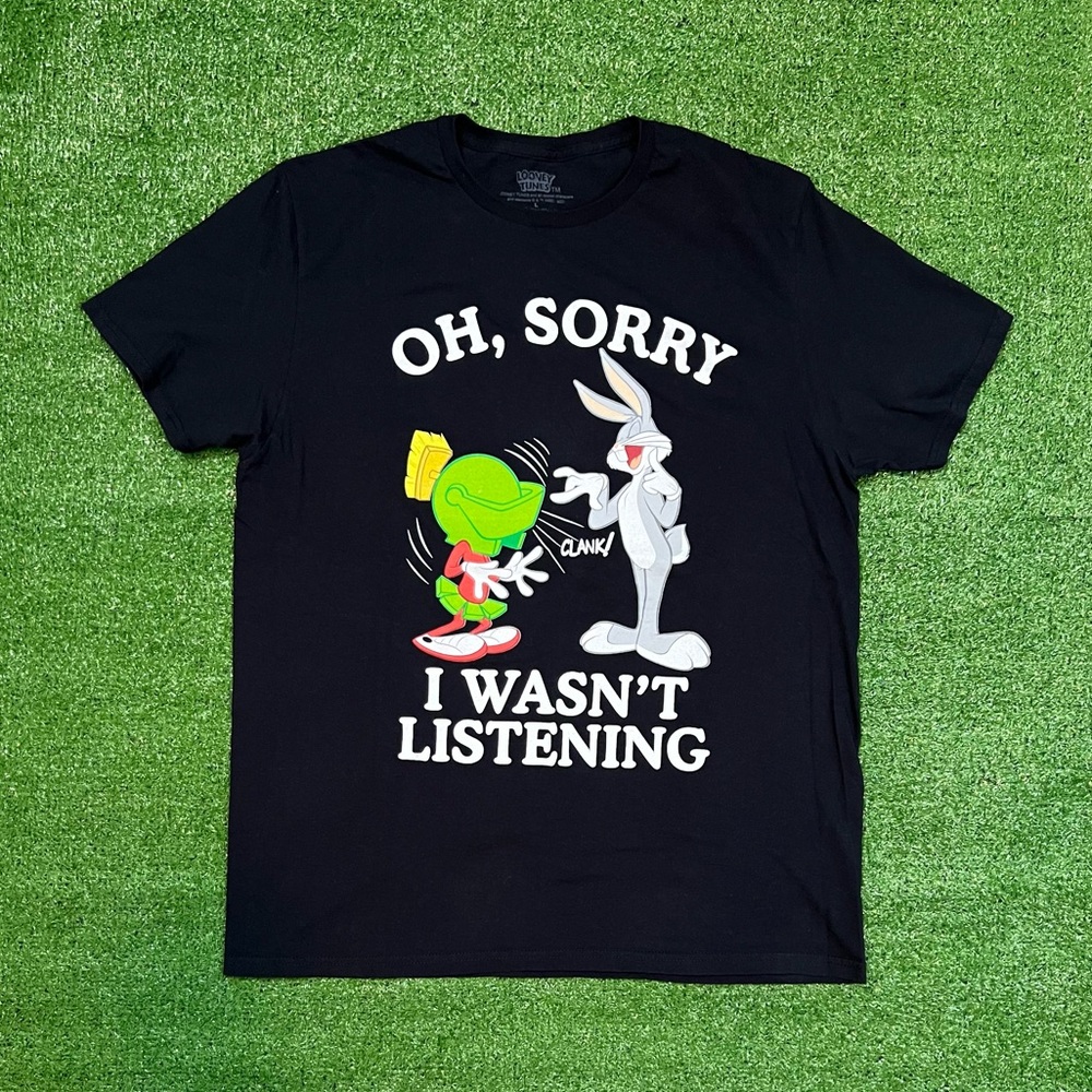 Looney Tunes Marvin The Martian & Bugs Bunny Tee Black Lg